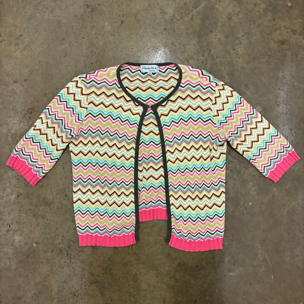 Proibita Donna Zigzag Knit Cardigan Sweater Shirt Size 46 Pink Open